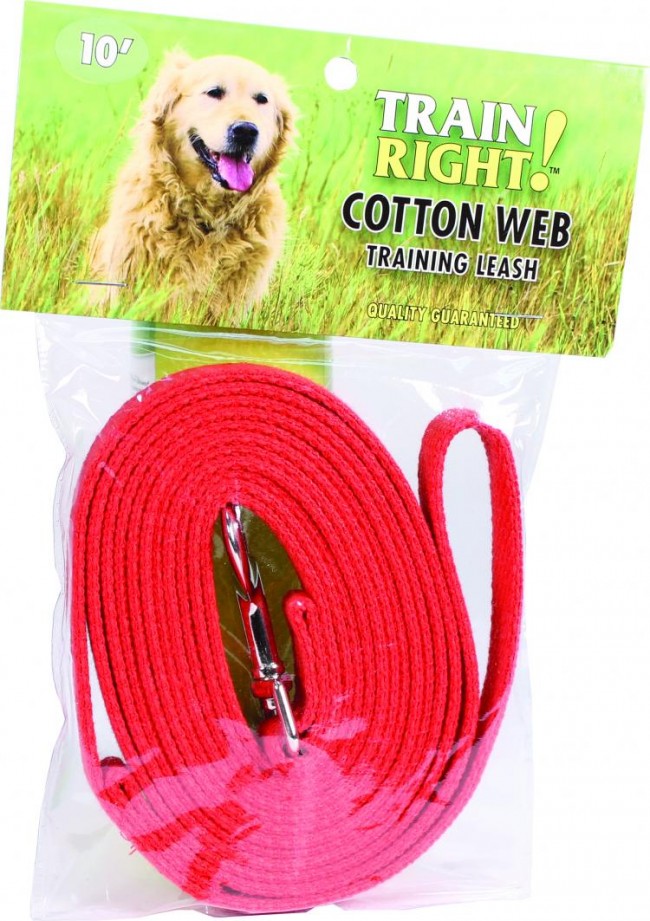 827906 Train Right Cotton Web Training Leash - Red, 10 Ft.