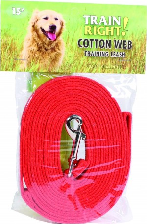 827909 Train Right Cotton Web Training Leash - Red, 15 Foot
