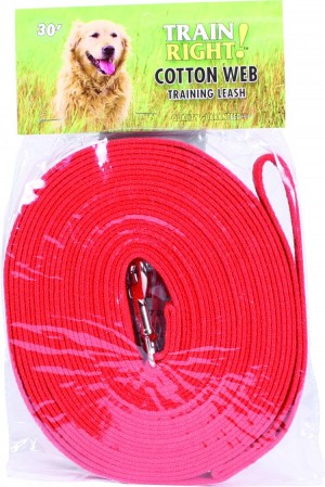 827915 Train Right Cotton Web Training Leash - Red, 30 Foot