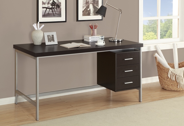 Upc 021032289515 Cappuccino And Silver Metal 60 Inch Office Desk Hollow Core Metal Office Desk Upc 021032289515 Image For Monarch Specialties I 7045 60 L H In Ollow