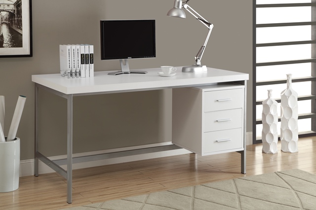 60 L H In.ollow-core Silver Metal Office Desk, White