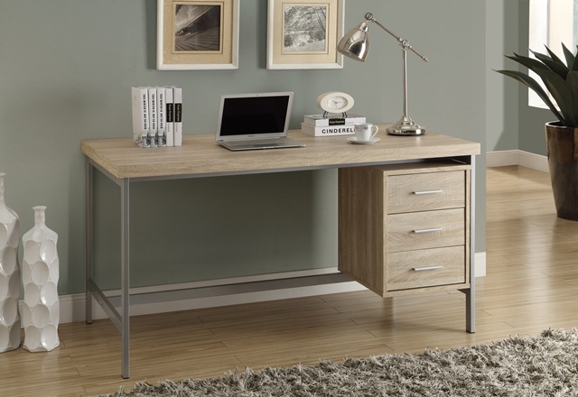 60 L In. Reclaimed-look Silver Metal Office Desk, Natural
