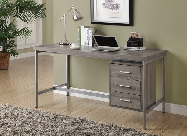 60 L In. Reclaimed-look Silver Metal Office Desk, Dark Taupe