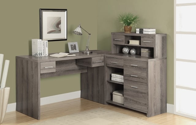 Reclaimed-look L Shaped Home Office Desk, Dark Taupe