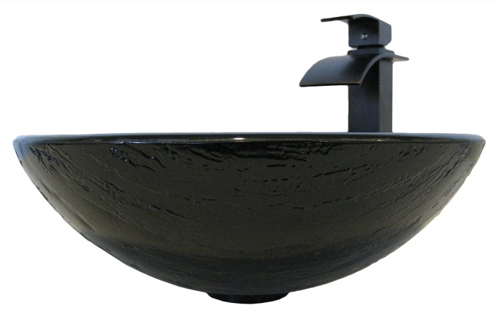 Painted Glass Vessel Sink With Oil Rubbed Bronze Faucet