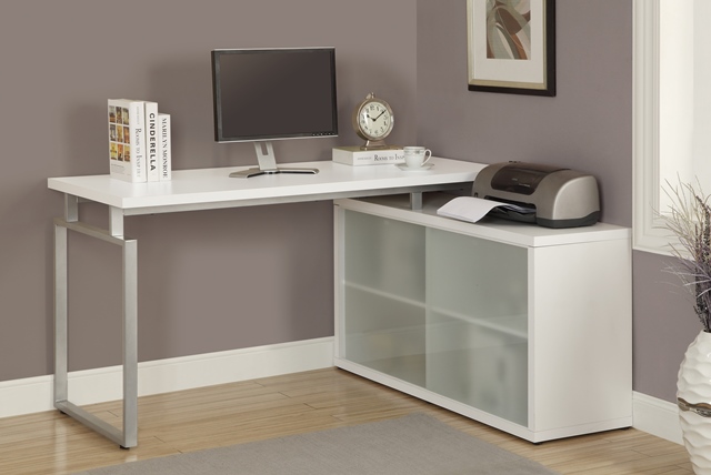 Monarch Specialties Office Monarch Specialties I 7036 Hollow Core L Shaped Desk With Frosted Glass White