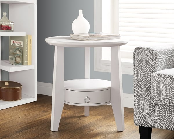 White 23 Inch Dia. Accent Table With 1 Drawer