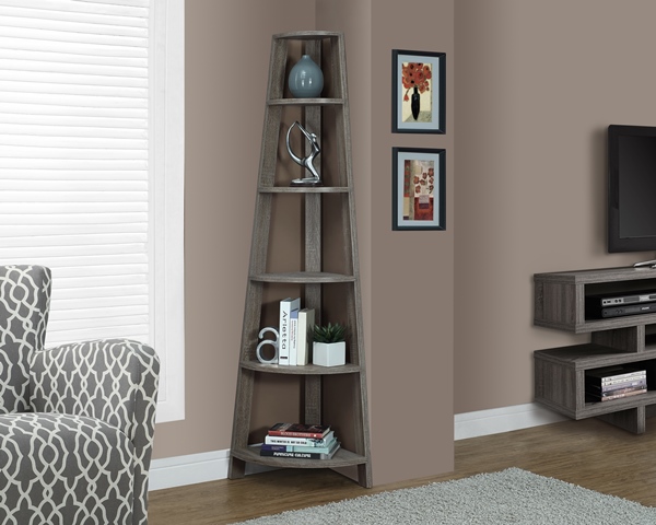 I 2497 Dark Taupe Reclaimed-look 72 H Inch Corner Accent Etagere