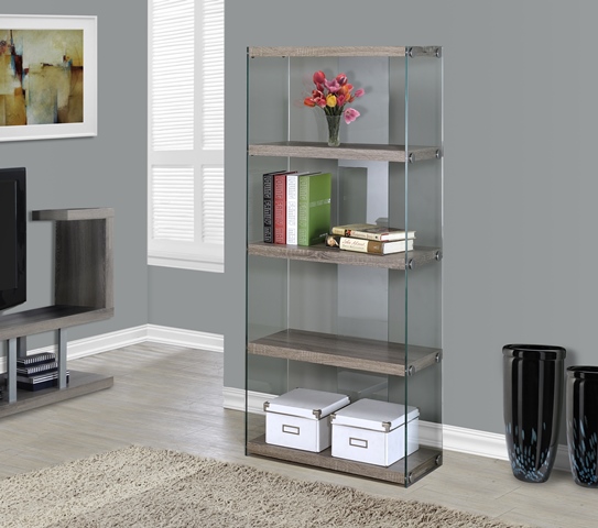 Dark Taupe Reclaimed-look Tempered Glass 60 H Inch Bookcase