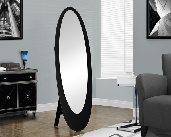 I 3364 Black Contemporary Oval Cheval Mirror