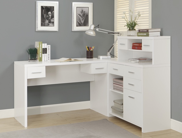 Hollow Core L Shaped Home Office Desk, White