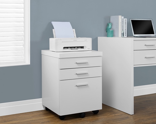 White Hollow-core 3 Drawer File Cabinet On Castors