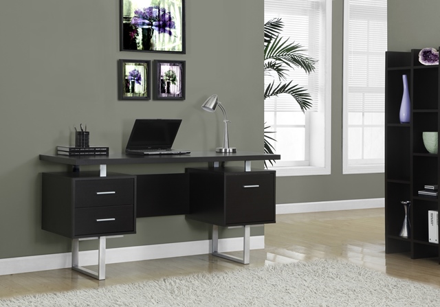 Cappuccino Hollow-core Silver Metal 60 Inch Length Office Desk