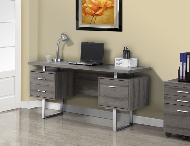 Dark Taupe Reclaimed-look Silver Metal 60 Inch Length Office Desk