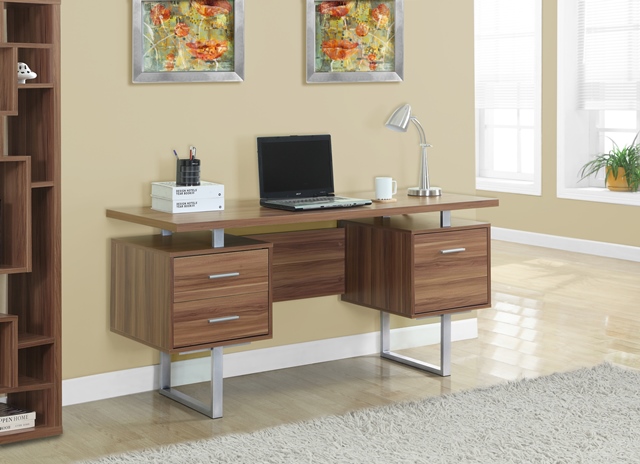 Walnut Hollow-core Silver Metal 60 Inch Length Office Desk