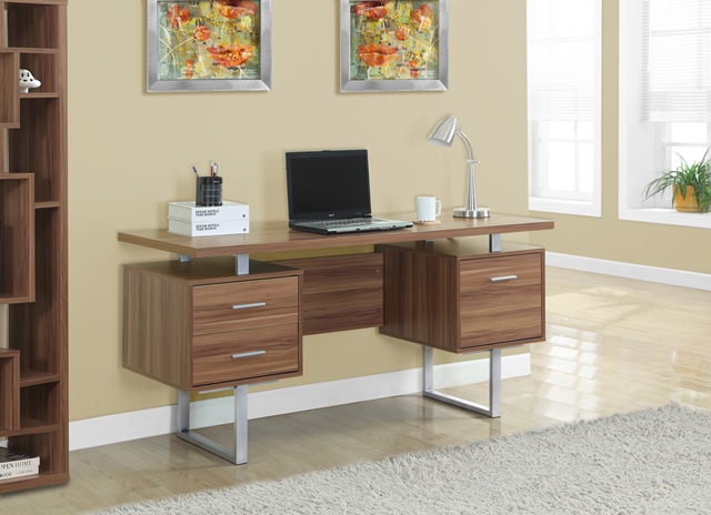 Monarch Specialties I 7083 Walnut Hollow Core Silver Metal 60 Inch Monarch Specialties I 7083 Walnut Hollow Core Silver Metal 60 Inch Length Office Desk