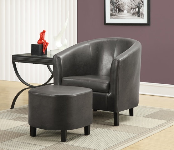 Leather-look Accent Chair And Ottoman, Charcoal Grey