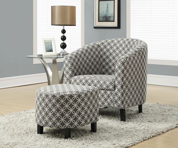 Grey Circular Fabric Accent Chair And Ottoman