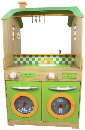 Td-11465a Green Play Kitchen With Dual Washers Set