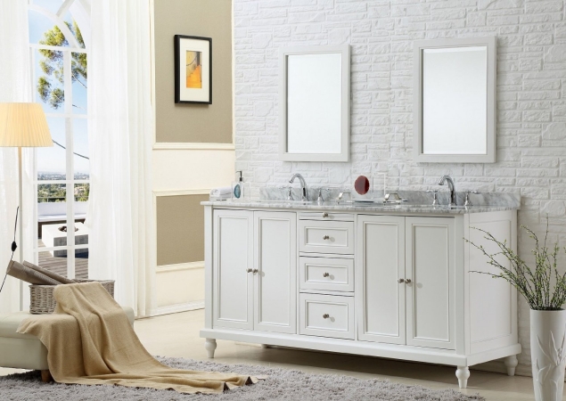 J & J 6070d9-wtc 70 In. Classic Pearl White Double Vanity Sink Cabinet With Carrara White Marble Top