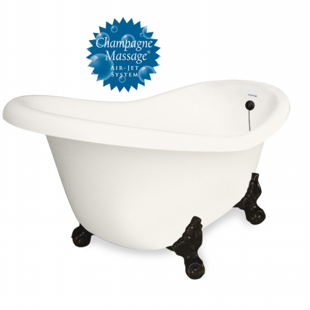 Champagne Ascot 60 In. Bisque Acrastone Tub & Drain, Old World Bronze Metal Finish, Large