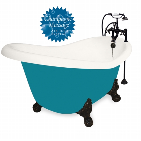 Champagne Ascot 60 In. Bisque Acrastone Air Bath Tub, Old World Bronze Metal Finish, Large