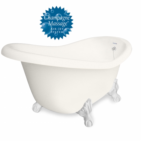 Champagne Ascot 60 In. Bisque Acrastone Tub & Drain, No Faucet Holes, White Metal Finish, Large