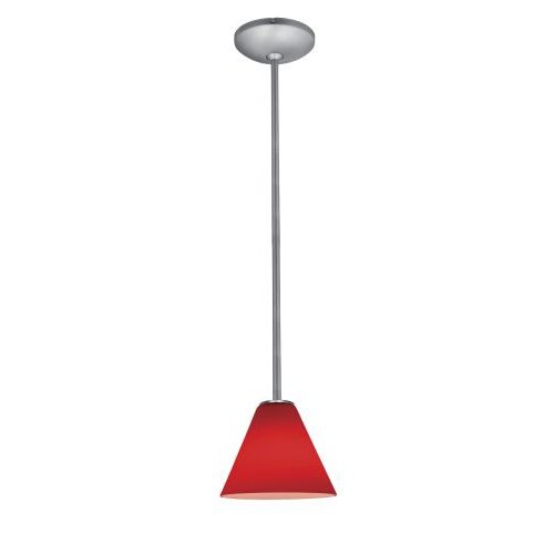 28004-1r-bs-red Ami Inari Silk - One Light Pendant With Round Canopy, Brushed Steel Finish With Red Glass