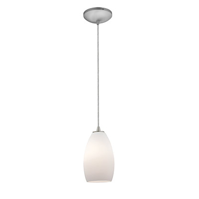 28012-1c-bs-opl 1 Light Glass Pendant In Brushed Steel With Opal Glass