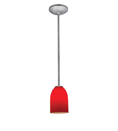 Julia Inari Silk 28012-1r-bs-red 1 Light Glass Pendant In Brushed Steel With Red Glass