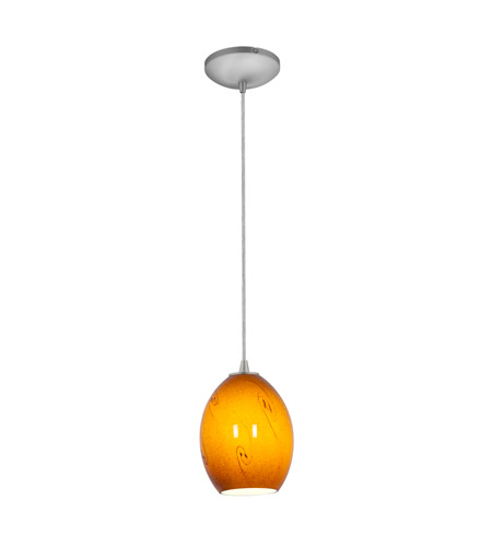 28023-1c-bs-asky 1 Light Firebird Glass Pendant In Brushed Steel With Amber Sky Glass