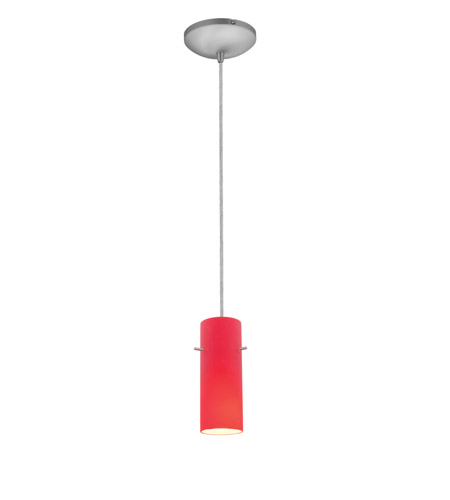 Sydney Cylinder 28030-1c-bs-red 1 Light Cylinder Glass Pendant In Brushed Steel With Red Glass