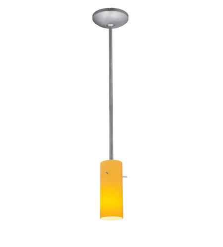Janine Cylinder 28030-1r-bs-amb 1 Light Cylinder Glass Pendant In Brushed Steel With Amber Glass
