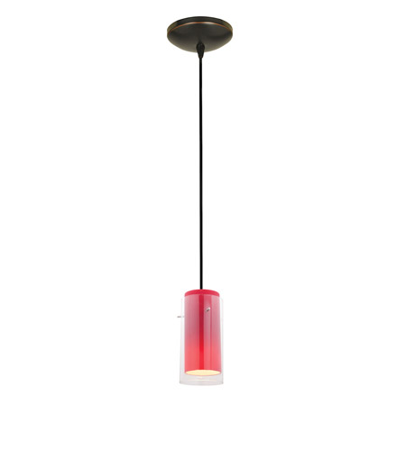 28033-1c-orb-clrd 1 Light Glass In Glass Cylinder Pendant In Oil Rubbed Bronze With Clear Outer Red Inner Glass
