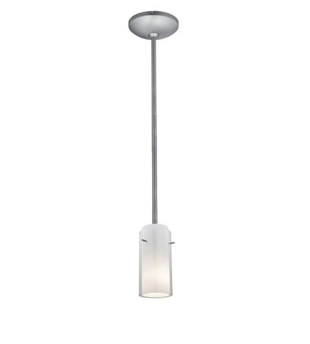 28033-1r-bs-clop 1 Light Glass In Glass Cylinder Pendant In Brushed Steel With Clear Outer Opal Inner Glass