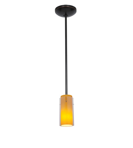 28033-1r-orb-clam 1 Light Glass In Glass Cylinder Pendant In Oil Rubbed Bronze With Clear Outer Amber Inner Glass