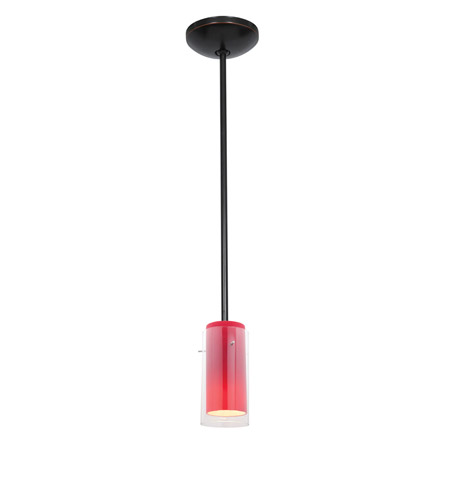 28033-1r-orb-clrd 1 Light Glass In Glass Cylinder Pendant In Oil Rubbed Bronze With Clear Outer Red Inner Glass