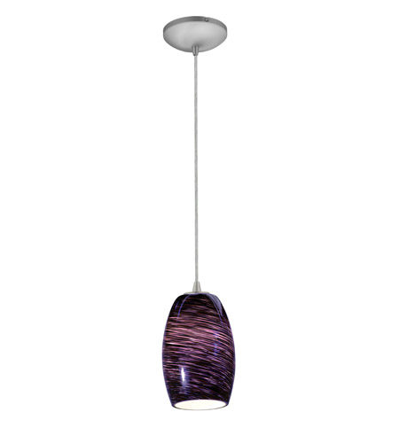 Sydney Chianti 28078-1c-bs-pls 1 Light Cone Glass Pendant In Brushed Steel With Purple Swirl Glass