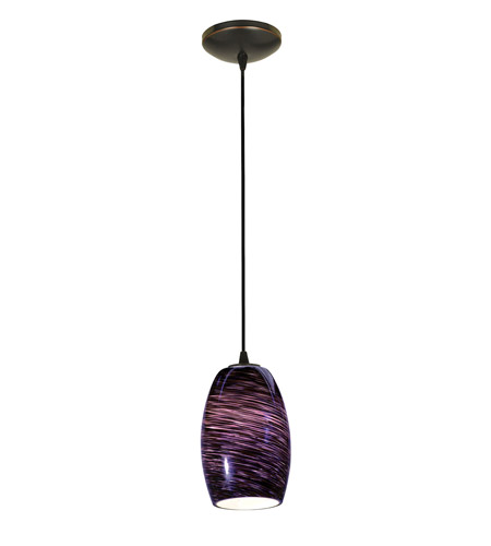 Sydney Chianti 28078-1c-orb-pls 1 Light Cone Glass Pendant In Oil Rubbed Bronze With Purple Swirl Glass