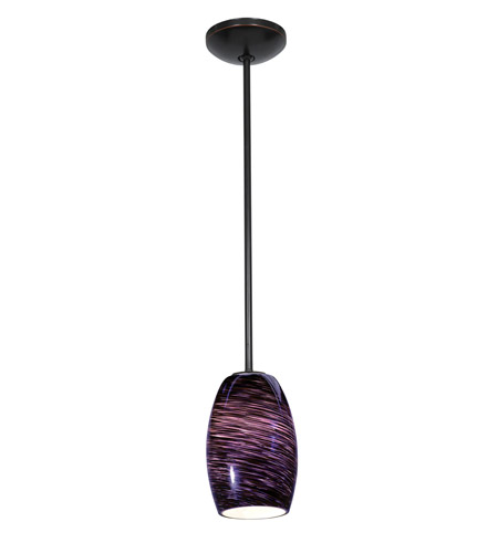 28078-1r-orb-pls 1 Light Cone Glass Pendant In Oil Rubbed Bronze With Purple Swirl Glass