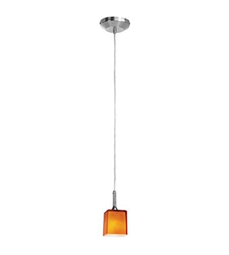 96918-12v-0-bs-amb 1 Light Pendant In Brushed Steel With Amber Glass