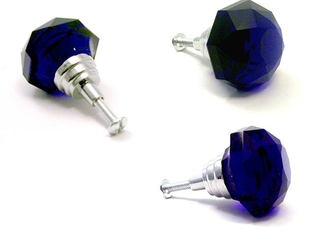 0170s-ho14d Large Dark Cobalt Blue Solid Crystal Glass Drawer Pull