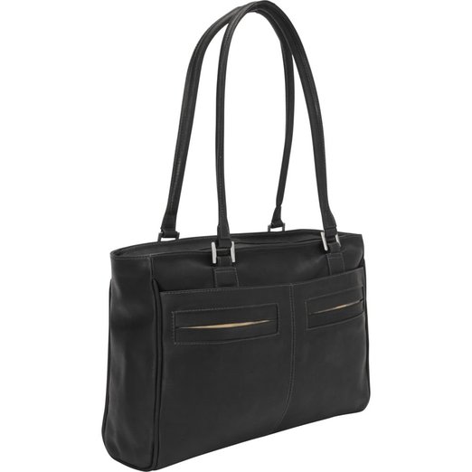 3001 - Blk Ladies Laptop Tote With Pockets - Black