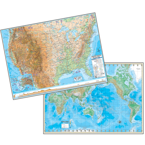 48 X 36 Inch Advanced Us - World Physical Lam. - Rolled Maps