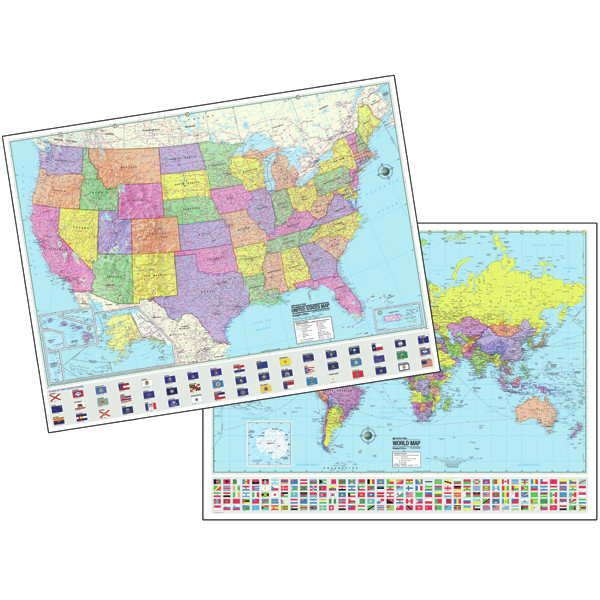 48 X 36 Inch Advanced Us, World Political Lam.- Rolled Maps