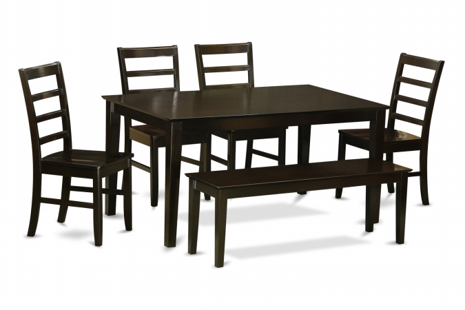 Capf6-cap-w 6 Piece Dining Set With Bench Set-dining Table And 4 Dining Chairs And Bench