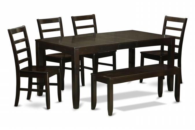 6 Piece Dining Room Set With Bench-Table With Leaf and 4 Dining Room Chairs Bench