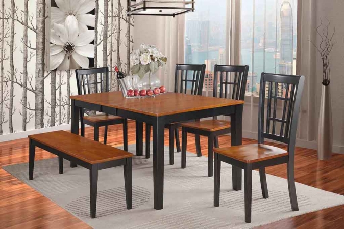 6 Piece Dining Room Set With Bench-Kitchen Tables and 4 Dining Chairs Plus Bench