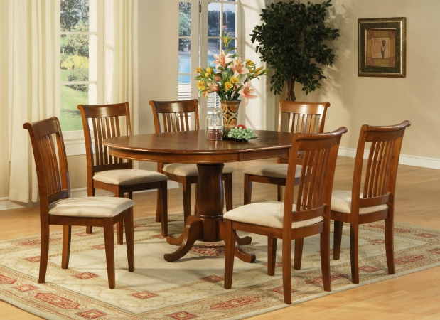 7 Piece Dining Room Set-Oval Dining Table With Leaf and 6 Dining Chairs