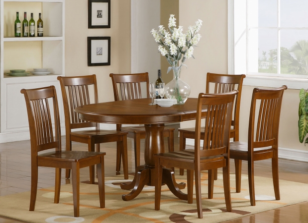 East West Furniture Port7 Sbr W 7 Piece Dining Table Set For 6 Oval With Leaf And Chairs
